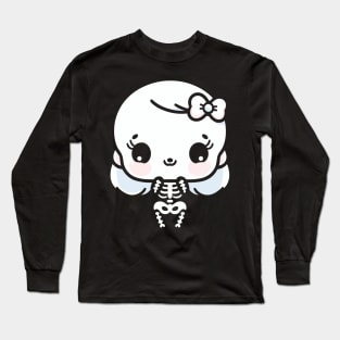 Cute Kawaii Girl Skeleton with a bow | Halloween Cute Skeleton Design Long Sleeve T-Shirt